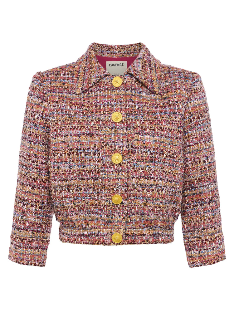 L'Agence Jia Crop 3/4 Sleeve Jacket, Mauve and Tan Tweed
