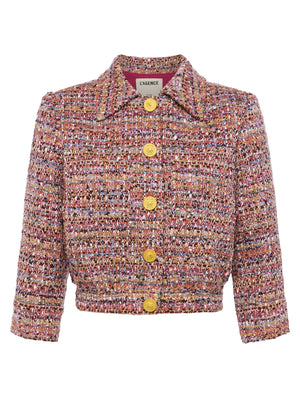 L'Agence Jia Crop 3/4 Sleeve Jacket, Mauve and Tan Tweed