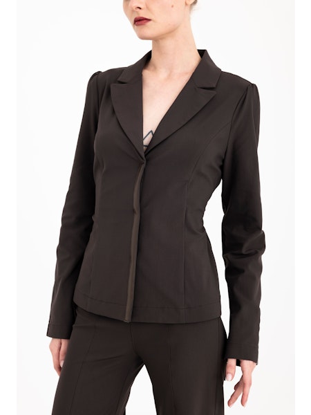 Elaine Kim Carlyle Tech Stretch Puff Sleeve Blazer with Vegan Leather Trim