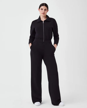 Spanx AirEssentials Long Sleeve Wide Leg Jumpsuit, Very Black