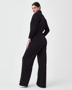 Spanx AirEssentials Long Sleeve Wide Leg Jumpsuit, Very Black