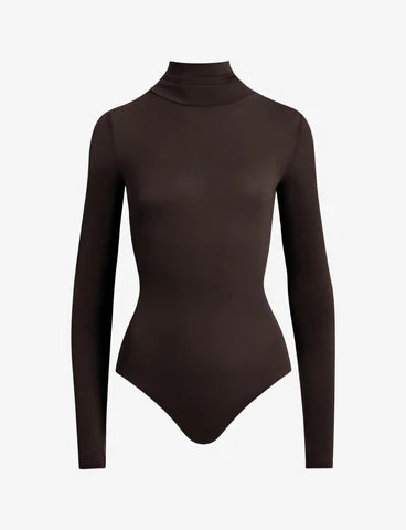 Commando Ballet Turtleneck Long Sleeve Bodysuit with Thumbholes, Espresso