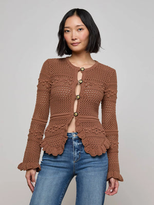 L'Agence Kiva Open Stitch Ruffle Cardigan