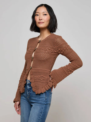 L'Agence Kiva Open Stitch Ruffle Cardigan