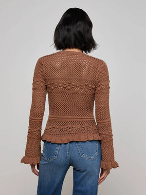L'Agence Kiva Open Stitch Ruffle Cardigan