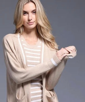 Minnie Rose Cotton Cashmere Oversized Cardigan with Tipping