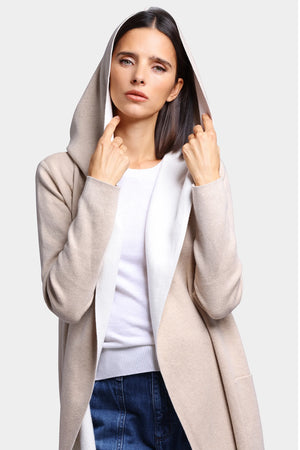 Minnie Rose Cotton Cashmere Reversible Hooded Coatigan