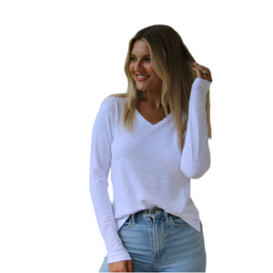 Erin Gray Long Sleeve Jeans V Tee, Available in 2 Colors