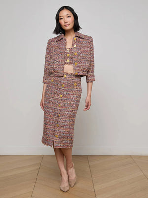 L'Agence Jia Crop 3/4 Sleeve Jacket, Mauve and Tan Tweed