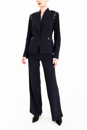 Elaine Kim Cruz Tech Stretch Short Blazer with Studs, Black