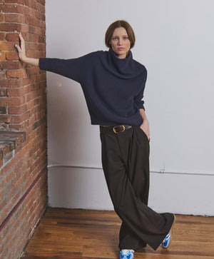 Autumn Cashmere Half Cardigan Stitch Funnel Neck