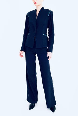 Elaine Kim Cruz Tech Stretch Short Blazer with Studs, Night