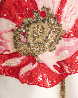 Frances Valentine Alice Shift Dress with Sequin Flower Paradise Poppy, Oyster