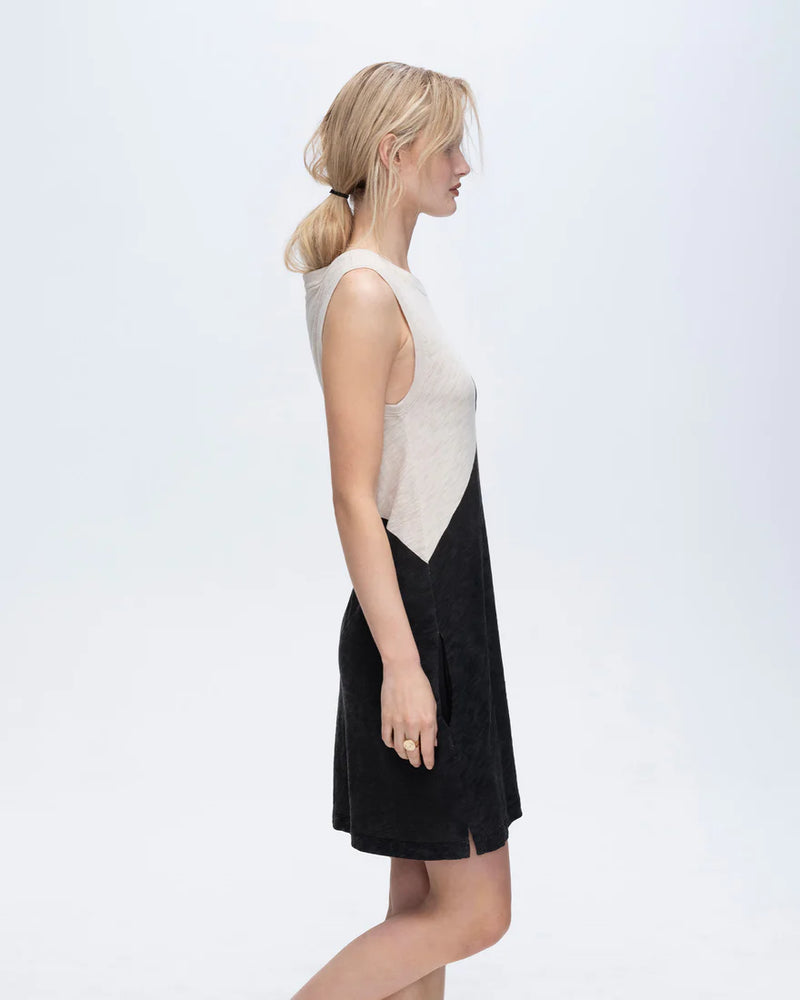 ATM Slub Jersey Sleeveless A-Line Dress with Colorblock