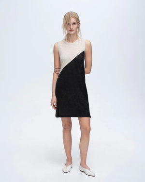 ATM Slub Jersey Sleeveless A-Line Dress with Colorblock