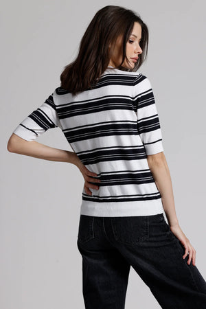 Minnie Rose Cotton Cashmere Striped Short Sleeve Crewneck Henley