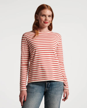 Frances Valentine Long Sleeve Striped T-Shirt, Oyster/Red