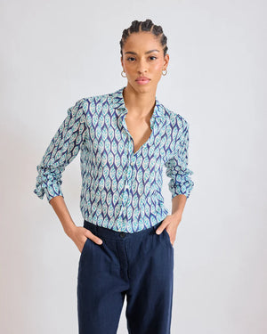 Hartford Corazon Woven Shirt, Blue Leaves