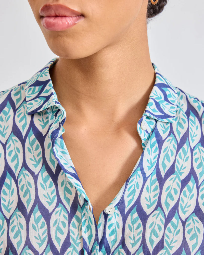 Hartford Corazon Woven Shirt, Blue Leaves