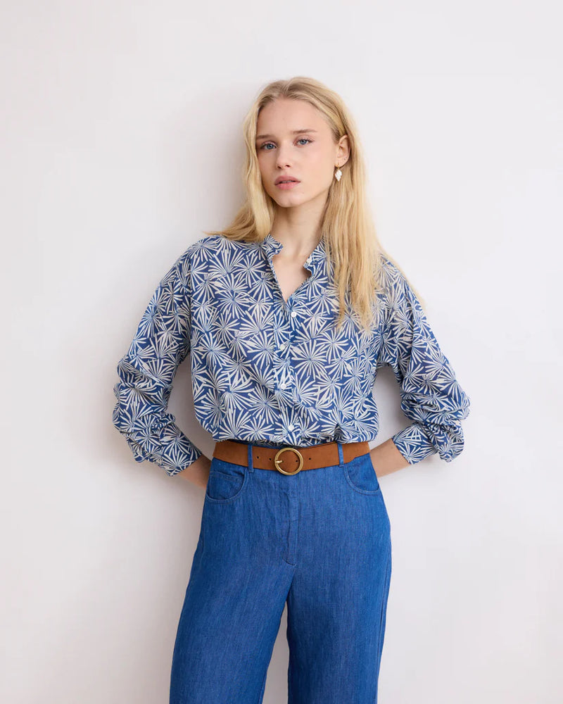 Hartford Cristal Blue Anemones Printed Voile Shirt