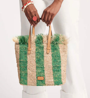 Frances Valentine Alfie Fringe Raffia Tote with Leather Handle