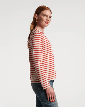 Frances Valentine Long Sleeve Striped T-Shirt, Oyster/Red