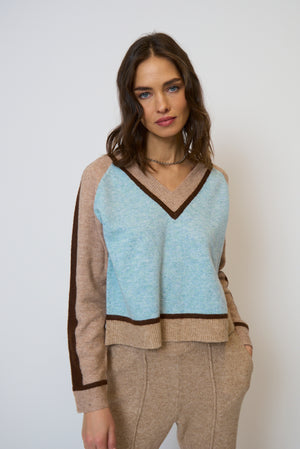 Central Park West Ash Color-Blocked V-Neck
