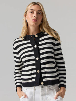 
            
                Load image into Gallery viewer, Sanctuary Knitted Sweater Jacket, Black and Chalk Stripe
            
        
