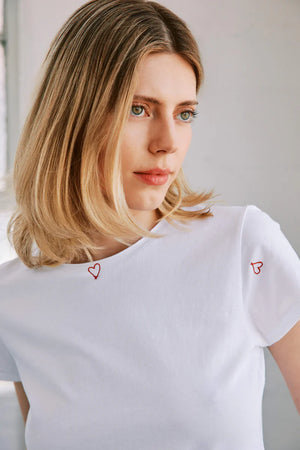 Catherine Gee Short Sleeve Tee, Red Hearts