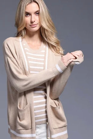 Minnie Rose Cotton Cashmere Oversized Cardigan with Tipping