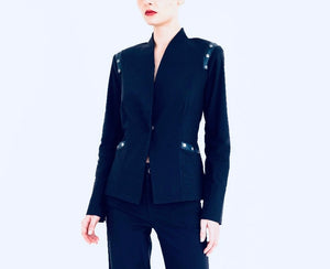 Elaine Kim Cruz Tech Stretch Short Blazer with Studs, Night