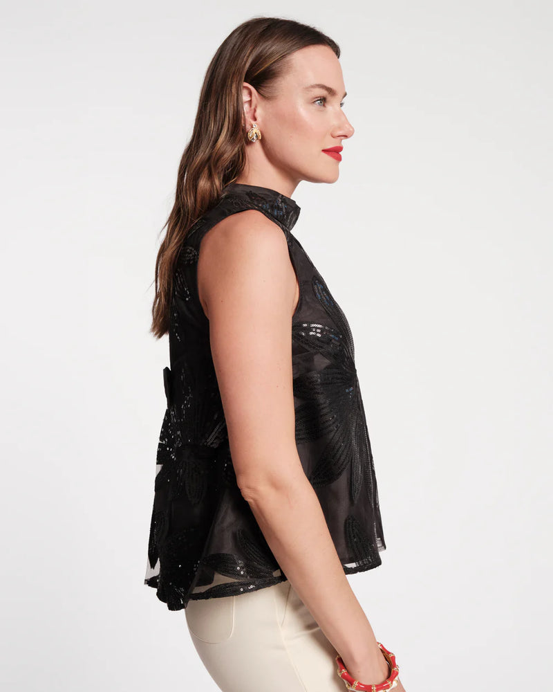 Frances Valentine Diplomat Top - Sequin Floral Tulle Mesh