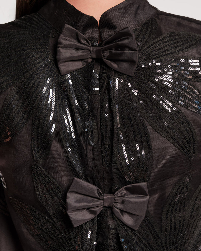 Frances Valentine Diplomat Top - Sequin Floral Tulle Mesh
