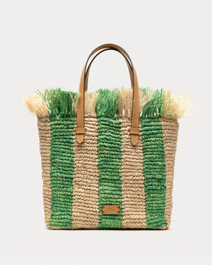 Frances Valentine Alfie Fringe Raffia Tote with Leather Handle