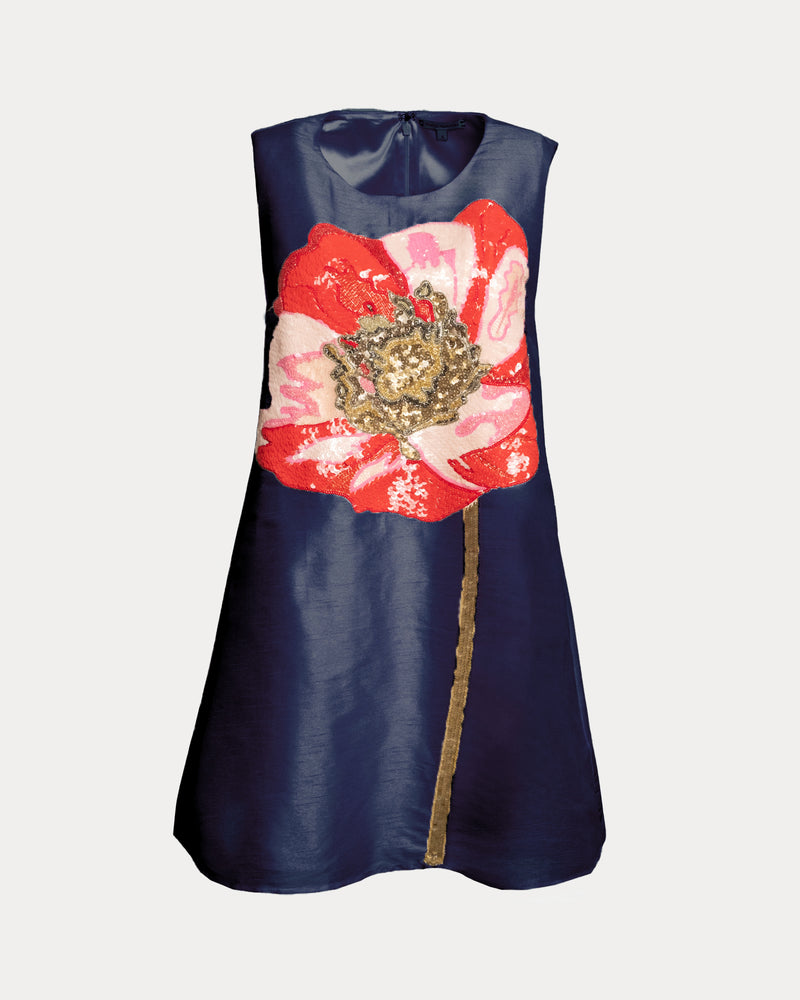 Frances Valentine Alice Shift Dress with Sequin Flower Paradise Poppy