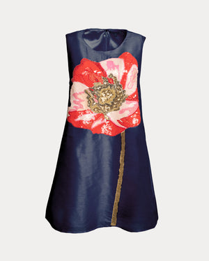Frances Valentine Alice Shift Dress with Sequin Flower Paradise Poppy
