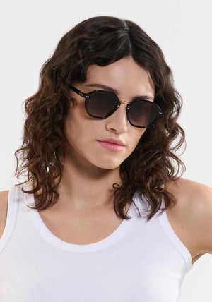 Krewe Dakota Black + Black Tea 18K Sunglasses