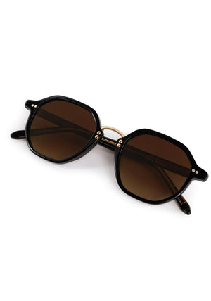 Krewe Dakota Black + Black Tea 18K Sunglasses