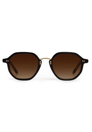 Krewe Dakota Black + Black Tea 18K Sunglasses