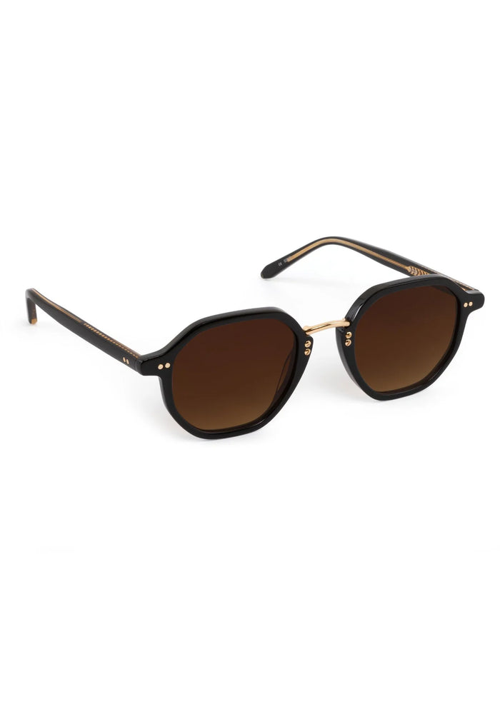 Krewe Dakota Black + Black Tea 18K Sunglasses