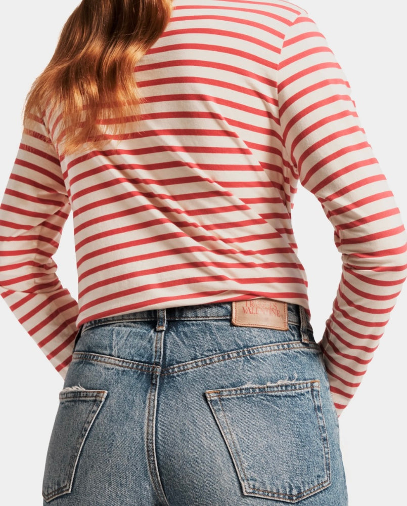 Frances Valentine Long Sleeve Striped T-Shirt, Oyster/Red