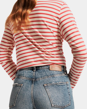 Frances Valentine Long Sleeve Striped T-Shirt, Oyster/Red