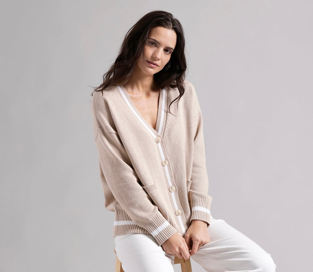 Minnie Rose Cotton Cashmere Oversized Cardigan with Tipping
