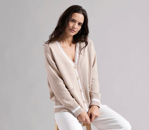 Minnie Rose Cotton Cashmere Oversized Cardigan with Tipping