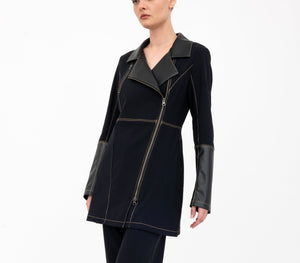 Elaine Kim Asana Moto Coat with Vegan Leather And Denim Stitching