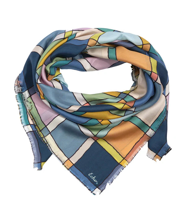 Echo Windowpane Silk Square Scarf, Available in 3 Colors
