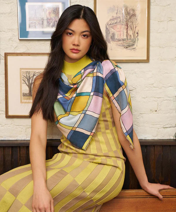 Echo Windowpane Silk Square Scarf, Available in 3 Colors