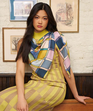Echo Windowpane Silk Square Scarf, Available in 3 Colors