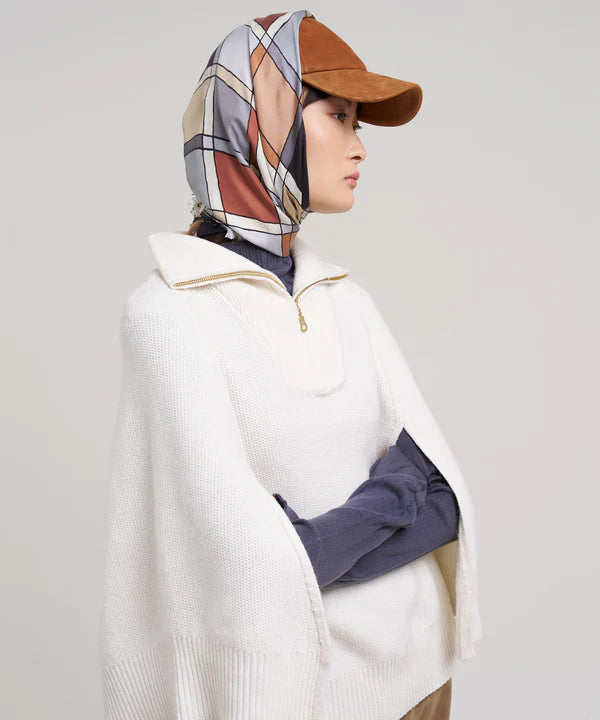 Echo Windowpane Silk Square Scarf, Available in 3 Colors