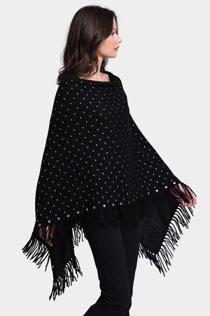 Minnie Rose Cashmere Fringe Ruana with Studs